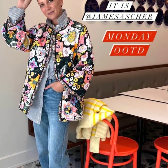 NWOT James Ascher Fleece Lined Ruffle Trim Floral Kayla Quilted Jacket - Picture 3 of 11